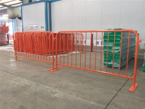 powder coated orange steel barricade with flat base